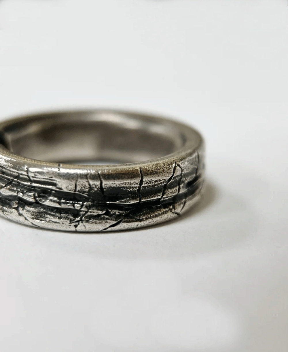 Antique-Finish Lab Ruby Ring with Special Inlay in 925 Silver